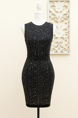 Windsor Heat XS Stone Rhinestone Bodycon Mini Dress Black Sleeveless Party Glam